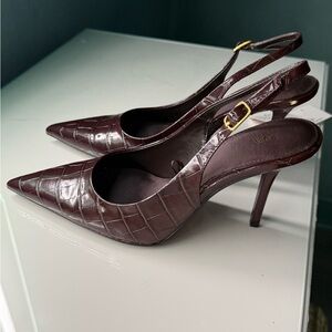 Patten burgundy/brown leather Slingback Heels Zara size 40